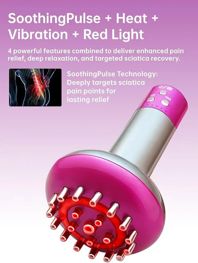 Deep Tissue Pulse Device with Red Light & Heat – Professional Relief for Sciatica, Back & Nerve Pain, Portable