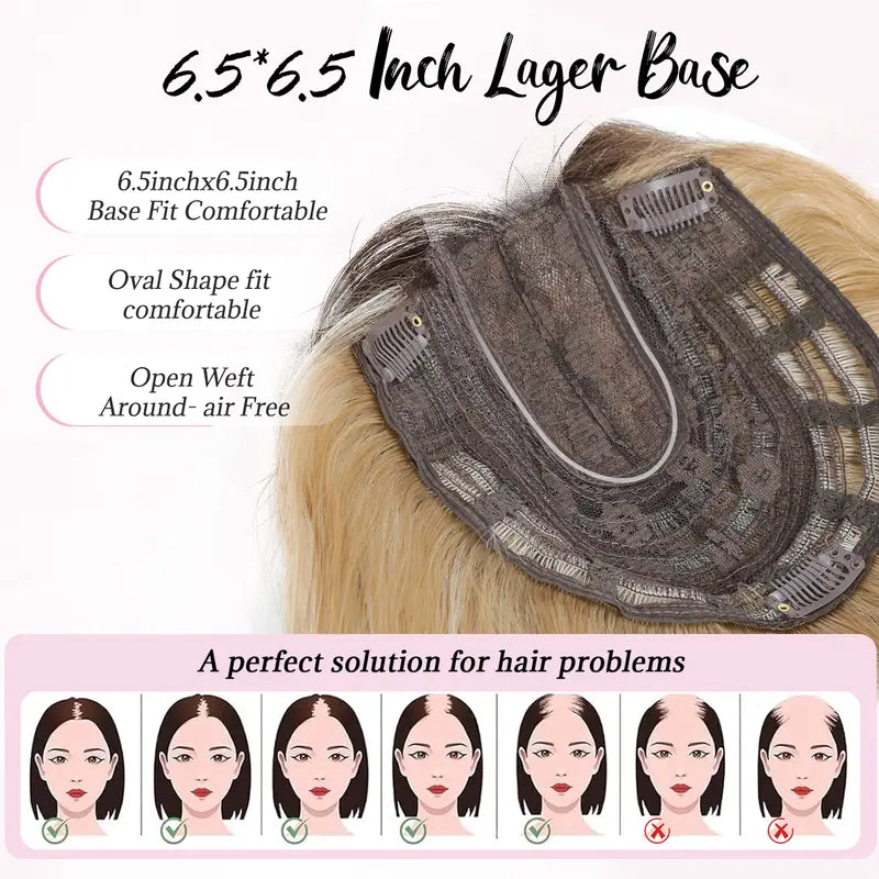 Premium Kanekalon Wavy Hairpiece with Bangs - 20 Inch Natural Look Clip-In Topper for Instant Volume