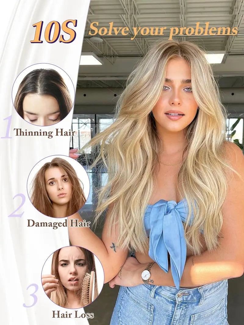 Premium Kanekalon Wavy Hairpiece with Bangs - 20 Inch Natural Look Clip-In Topper for Instant Volume