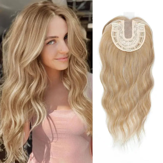 Premium Kanekalon Wavy Hairpiece with Bangs - 20 Inch Natural Look Clip-In Topper for Instant Volume