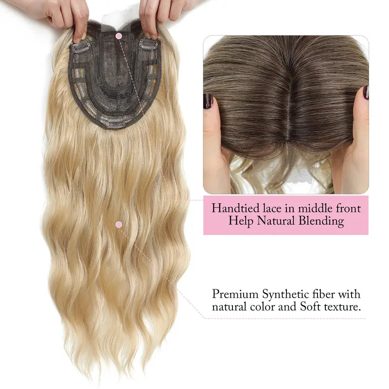 Premium Kanekalon Wavy Hairpiece with Bangs - 20 Inch Natural Look Clip-In Topper for Instant Volume