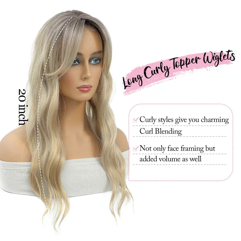 Premium Kanekalon Wavy Hairpiece with Bangs - 20 Inch Natural Look Clip-In Topper for Instant Volume